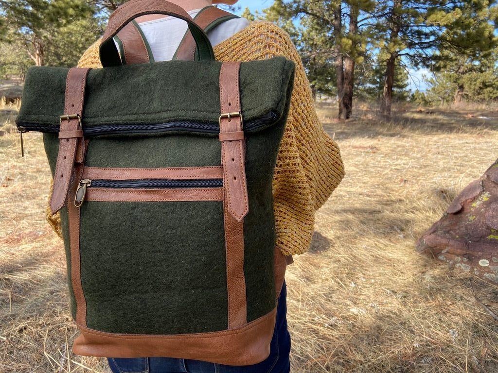 Fibres of Life Felt and Natural Leather Backpack - Forest