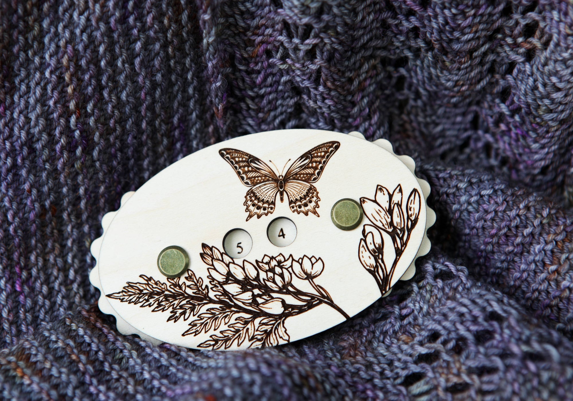 Sunrise Grove - Butterfly with Flowers Knitting and Crochet Row Counter