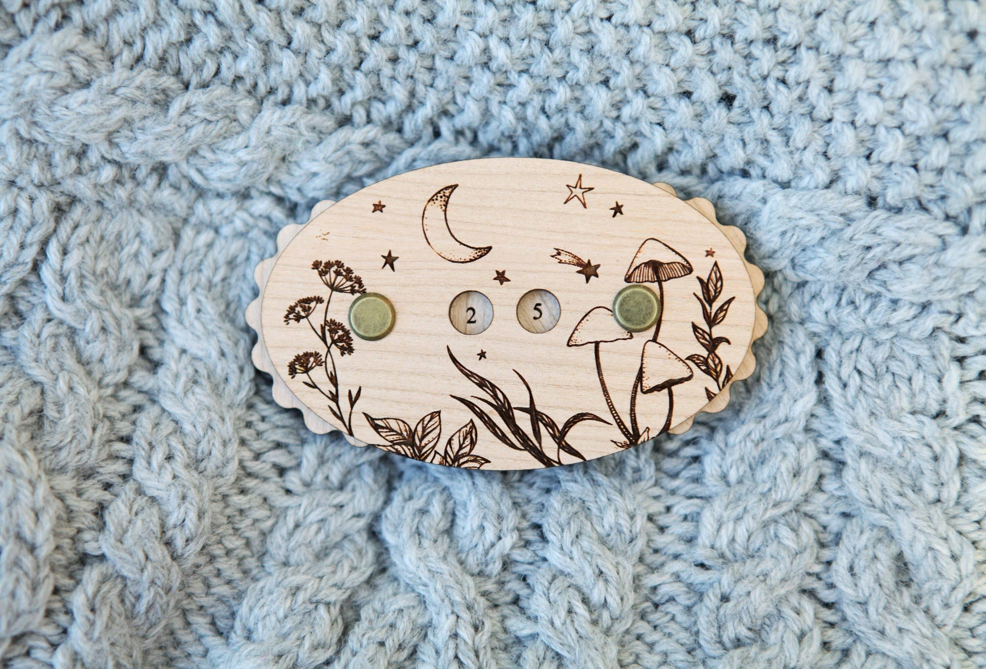 Sunrise Grove - Wooden Star & Moon Knitting Row Counter: Cherry
