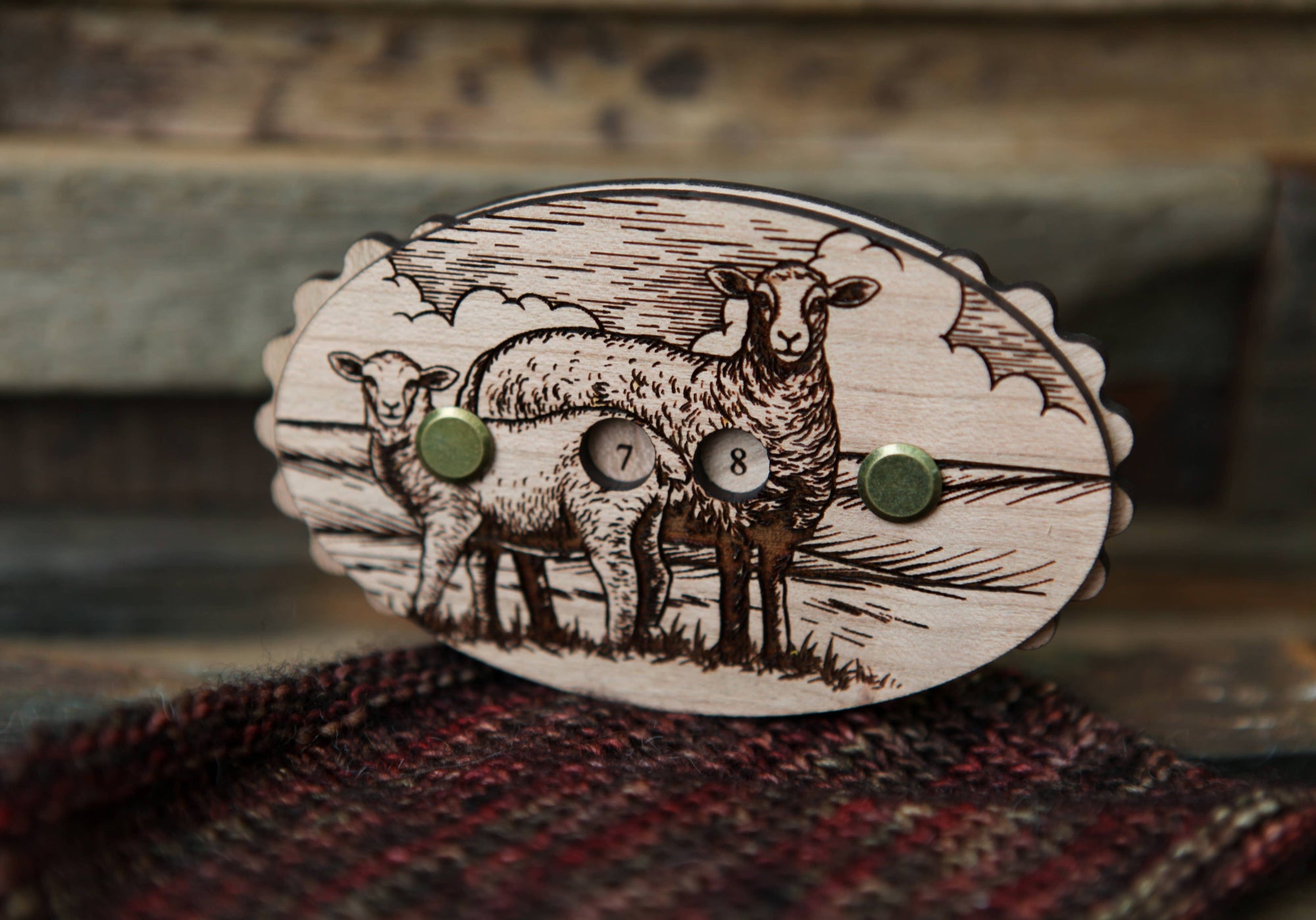 Sunrise Grove - Sheep Cherry Wood Knitting Row Counter