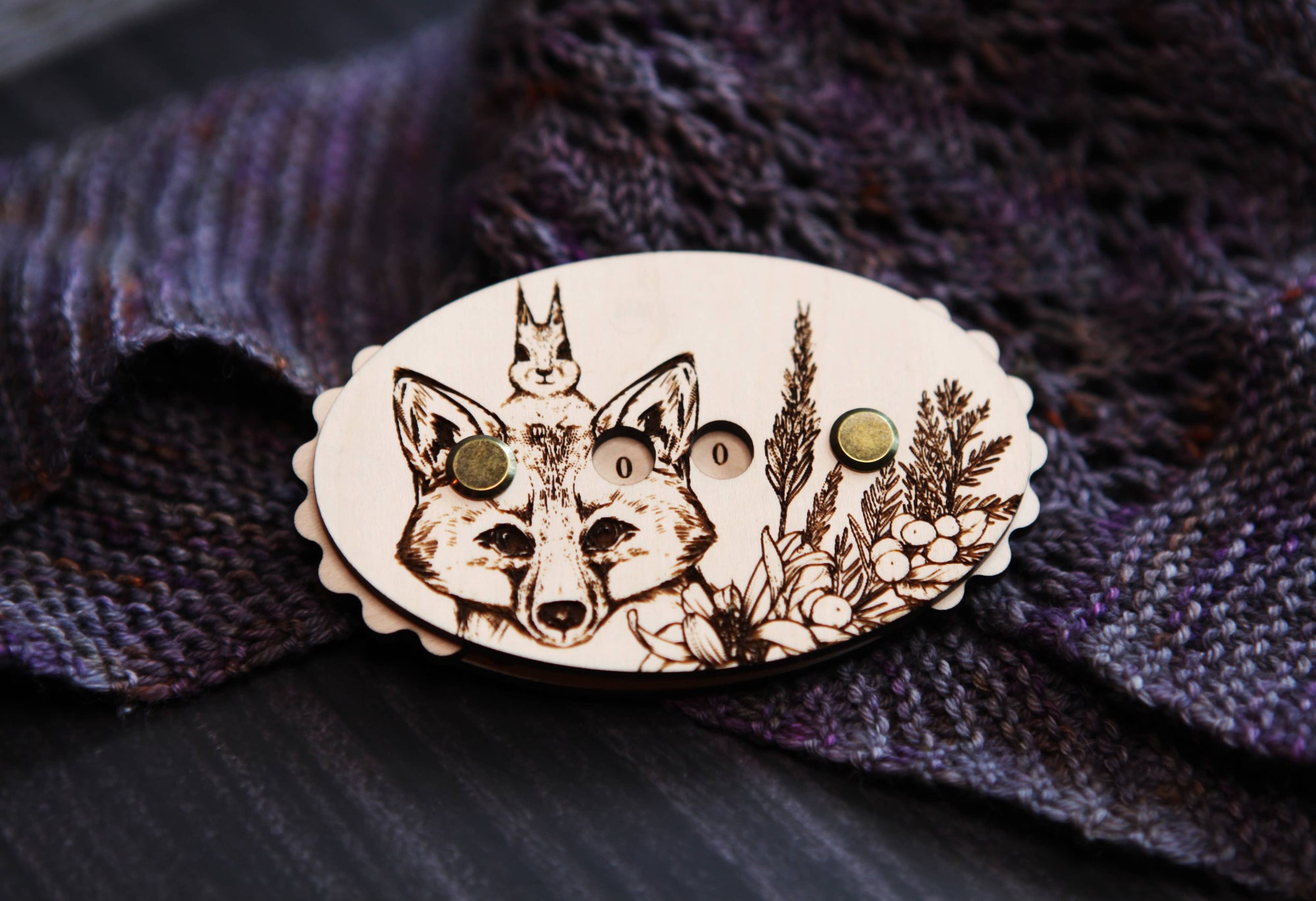 Sunrise Grove - Fox with Squirrel in Forest Knitting and Crochet Row Counter
