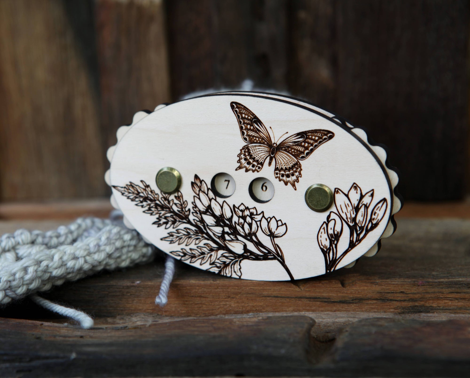 Sunrise Grove - Butterfly with Flowers Knitting and Crochet Row Counter