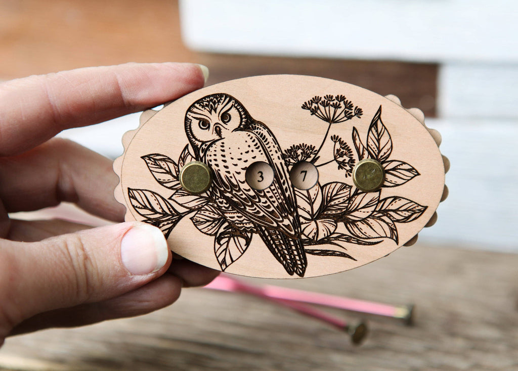 Sunrise Grove - Owl Cherry Wood Knitting & Crochet Row Counter