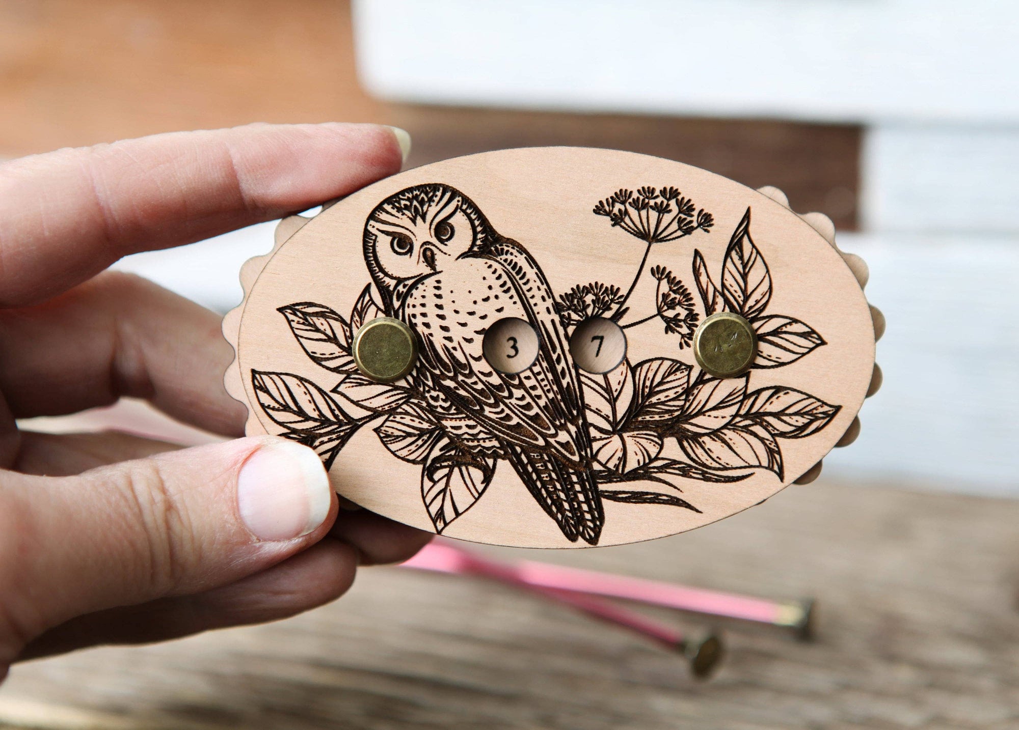 Sunrise Grove - Owl Cherry Wood Knitting & Crochet Row Counter