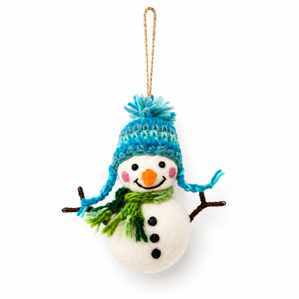 Ganapati Felt Ornament - Snowman with Hat - Assorted