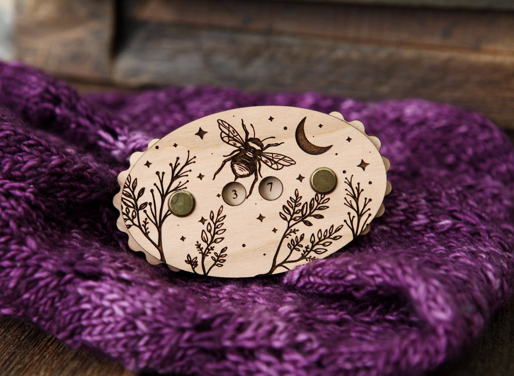 Sunrise Grove - Bee-Themed Cherry Wood Knitting Row Counter