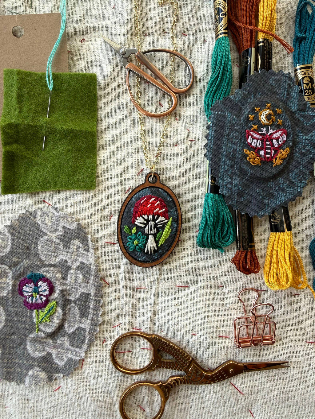 Mushroom Embroidery Necklace Kit