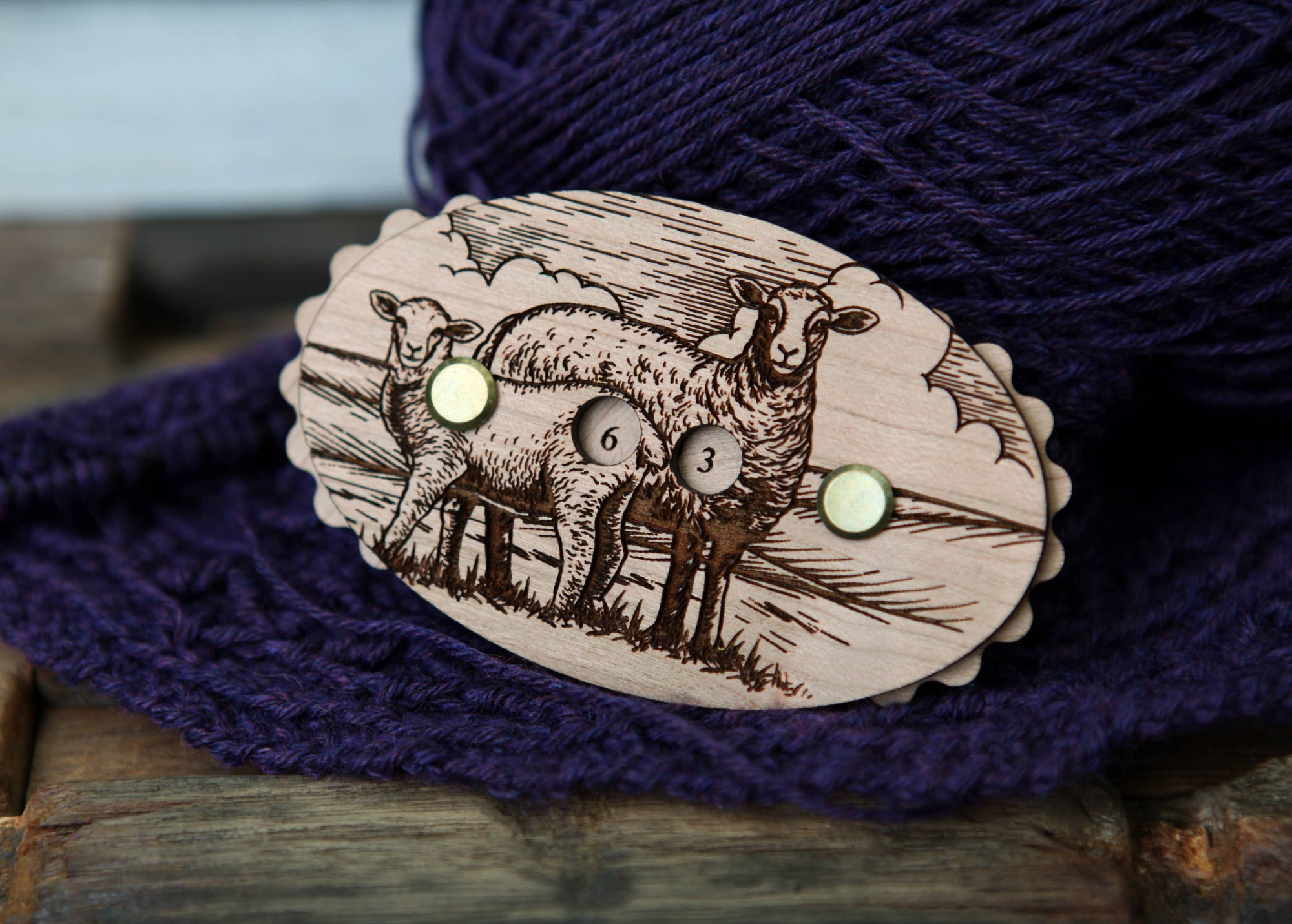Sunrise Grove - Sheep Cherry Wood Knitting Row Counter