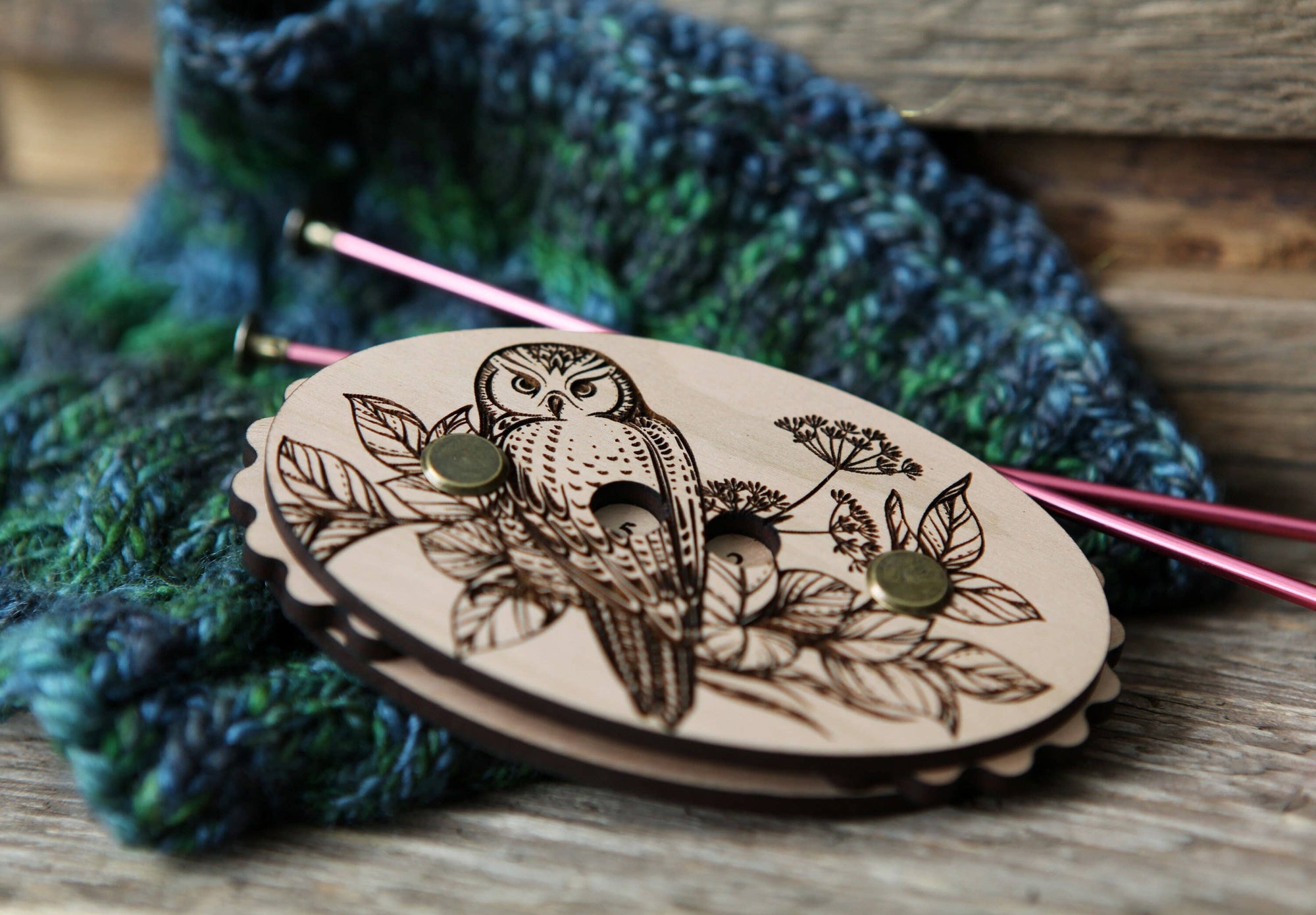Sunrise Grove - Owl Cherry Wood Knitting & Crochet Row Counter