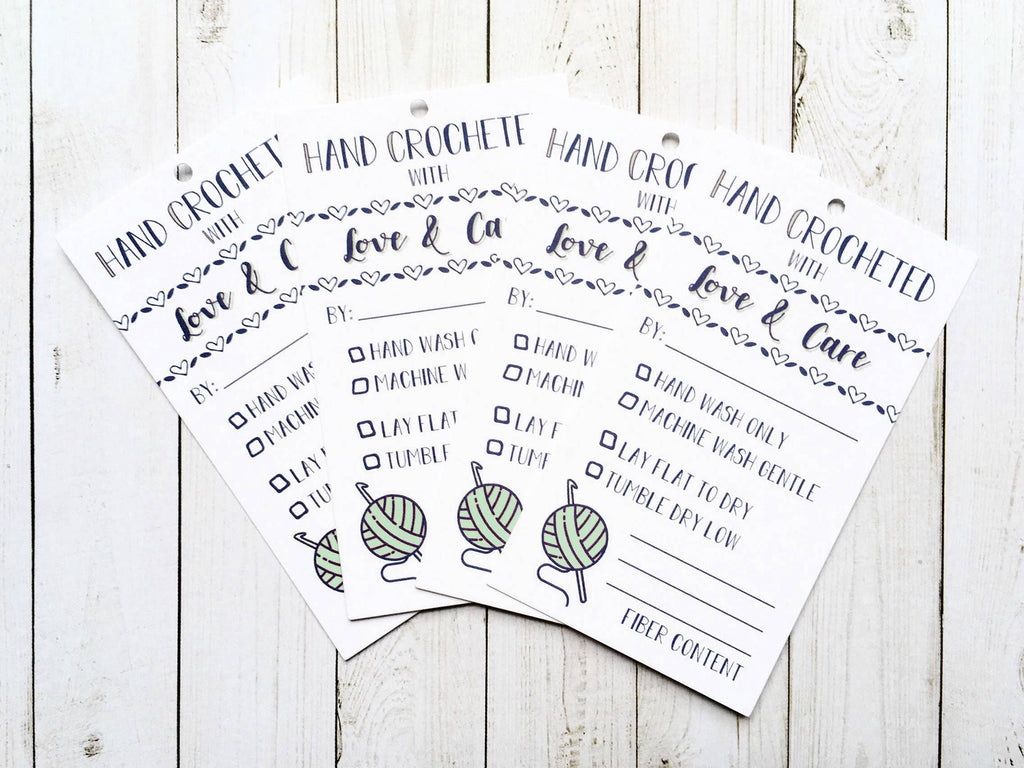Hand Crochet with Care Instruction Tags - Pink, Set of 10