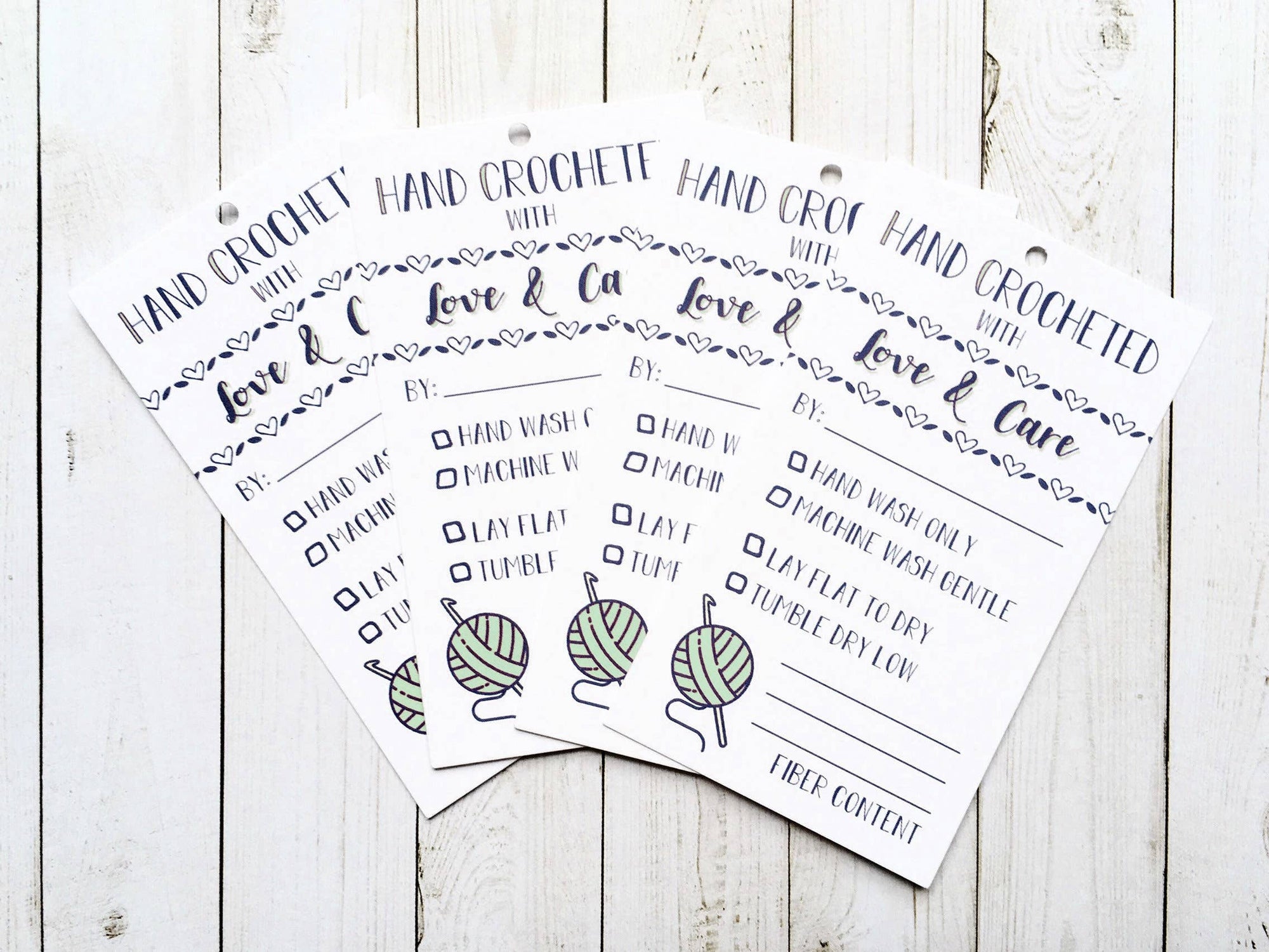 Hand Crochet with Care Instruction Tags - Pink, Set of 10