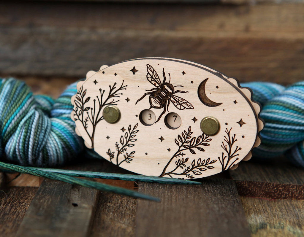 Sunrise Grove - Bee-Themed Cherry Wood Knitting Row Counter