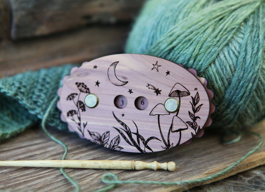 Sunrise Grove - Wooden Star & Moon Knitting Row Counter: Cherry