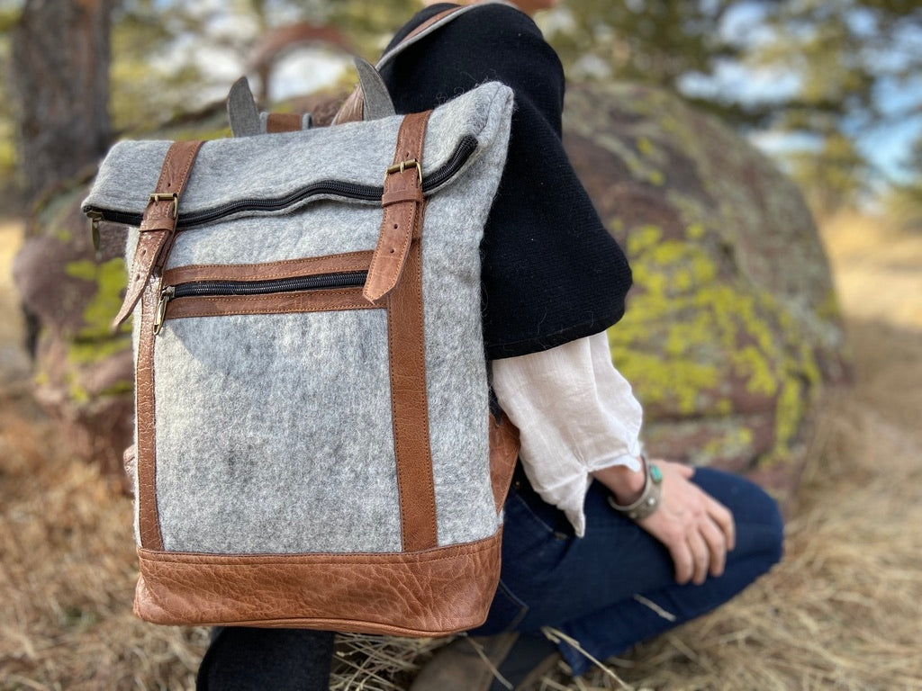 Fibres of Life Felt and Natural Leather Backpack - Flecked Gray