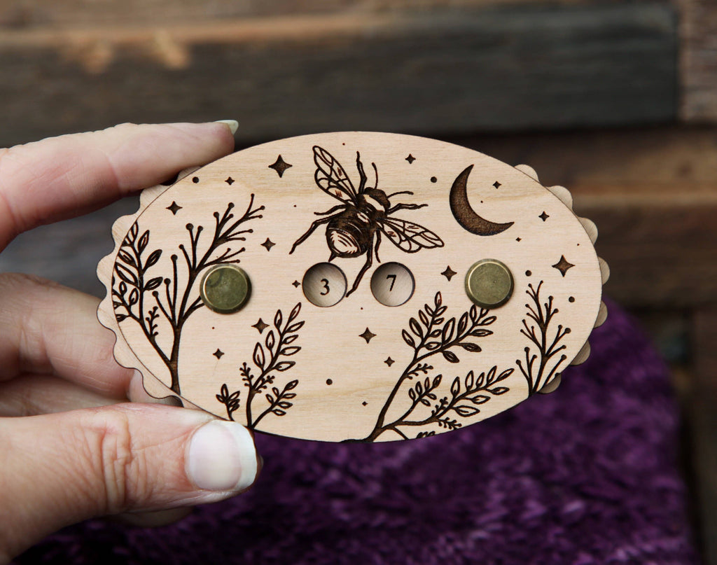 Sunrise Grove - Bee-Themed Cherry Wood Knitting Row Counter