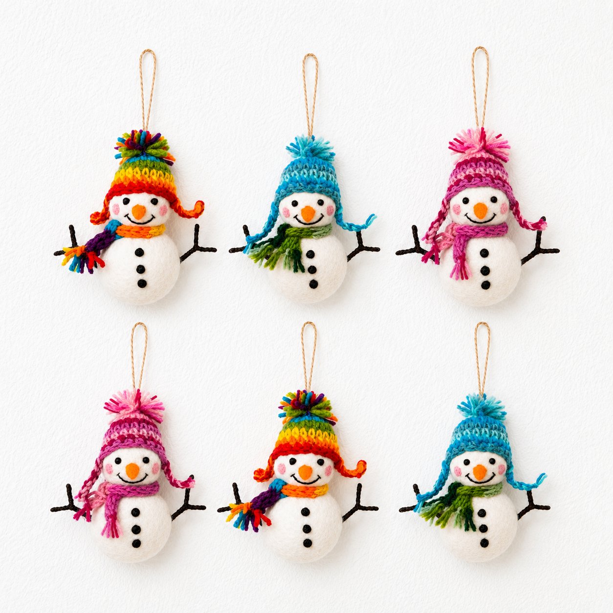 Ganapati Felt Ornament - Snowman with Hat - Assorted