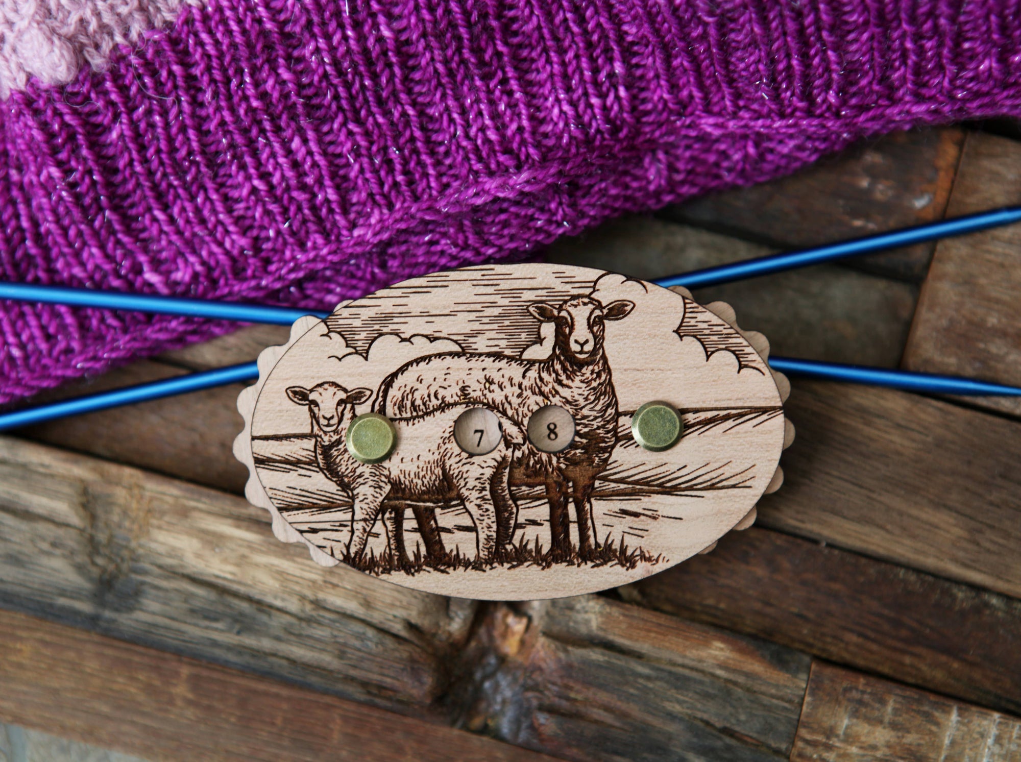 Sunrise Grove - Sheep Cherry Wood Knitting Row Counter