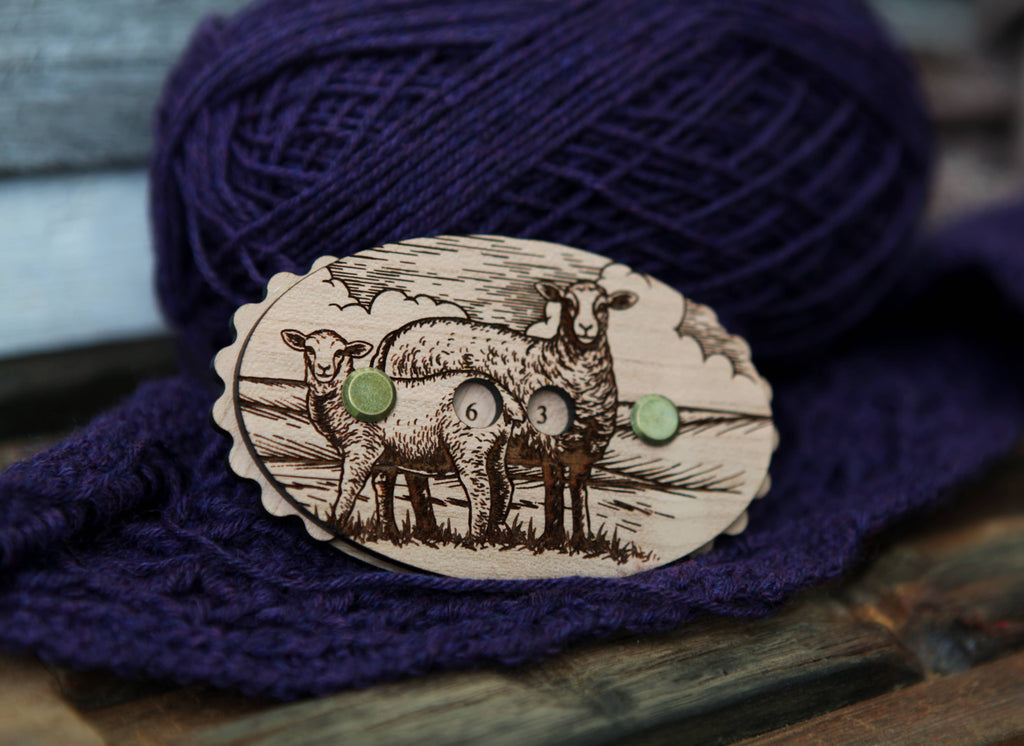 Sunrise Grove - Sheep Cherry Wood Knitting Row Counter