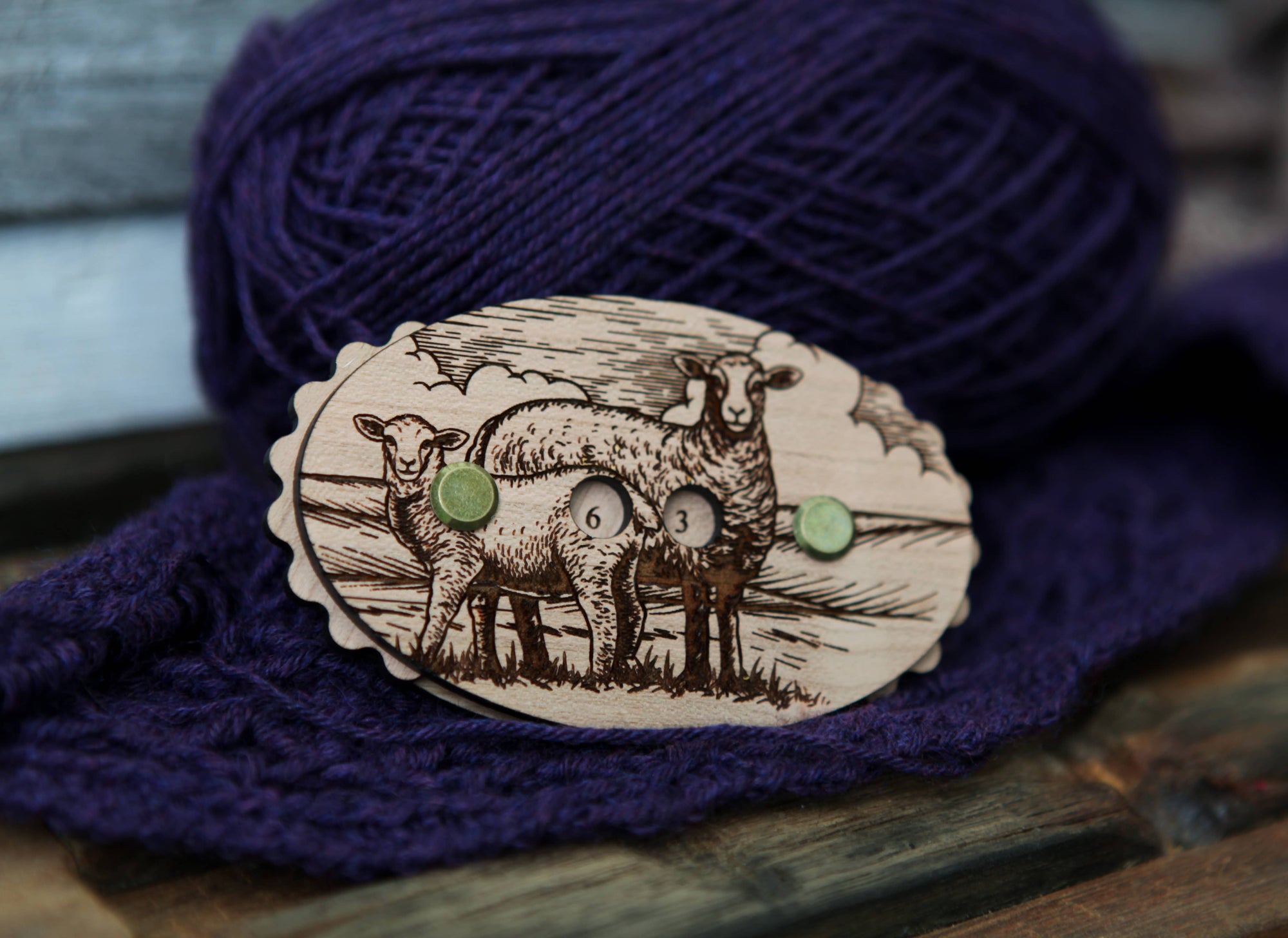 Sunrise Grove - Sheep Cherry Wood Knitting Row Counter