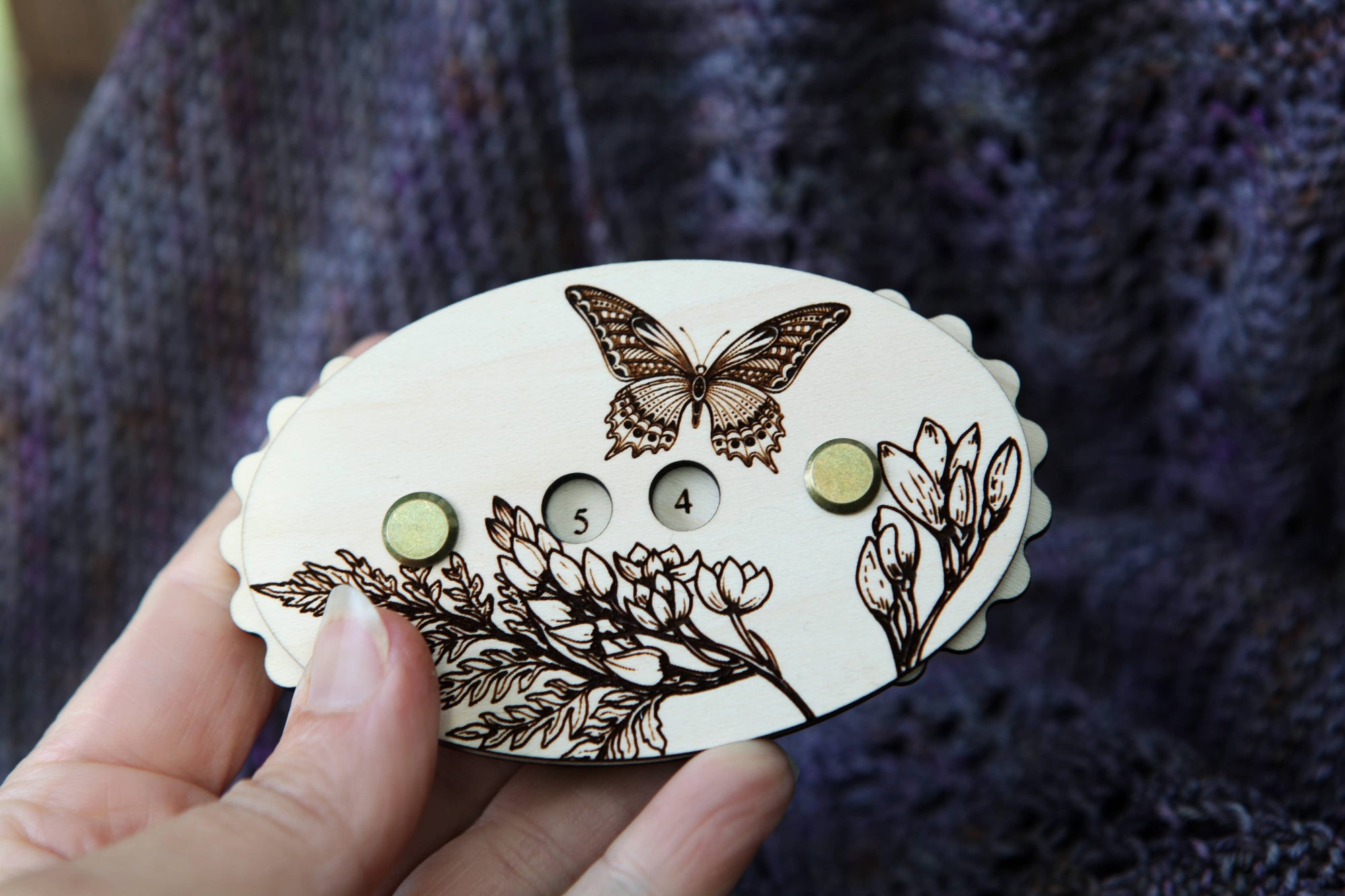 Sunrise Grove - Butterfly with Flowers Knitting and Crochet Row Counter