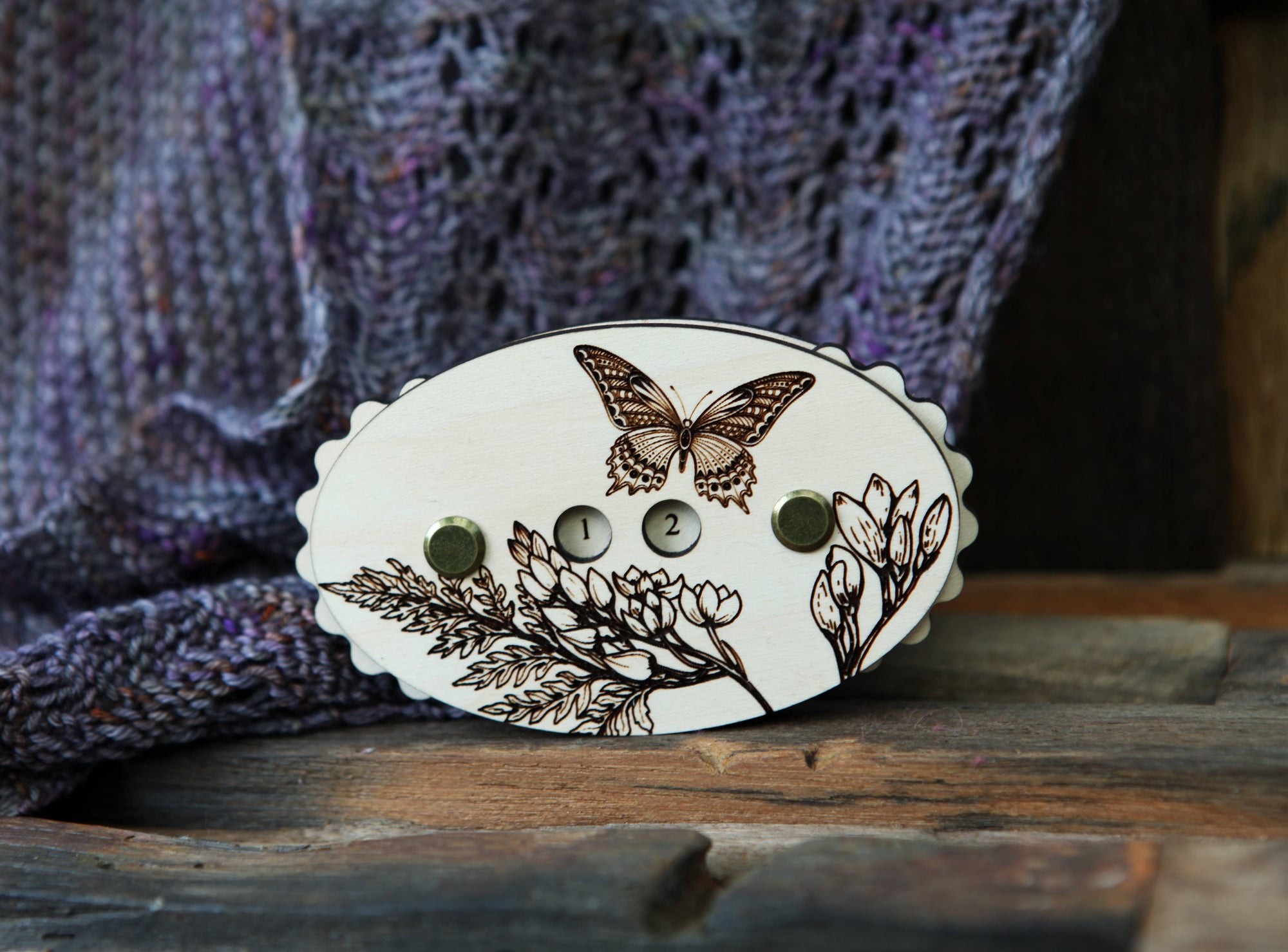 Sunrise Grove - Butterfly with Flowers Knitting and Crochet Row Counter