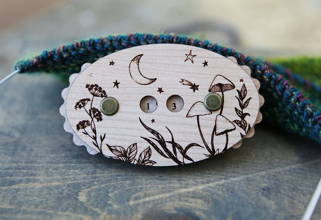Sunrise Grove - Wooden Star & Moon Knitting Row Counter: Cherry