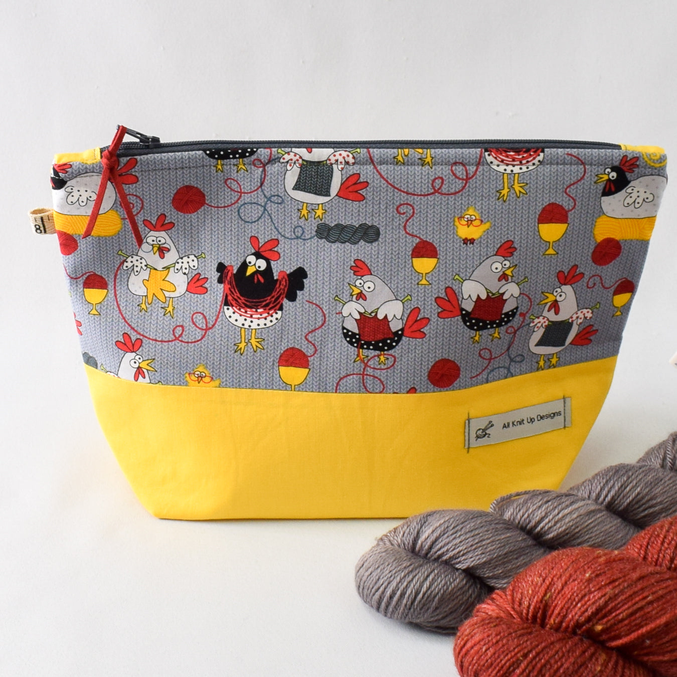 All Knit Up Chicken Print Project Bag - Medium - Miss Babs Notions
