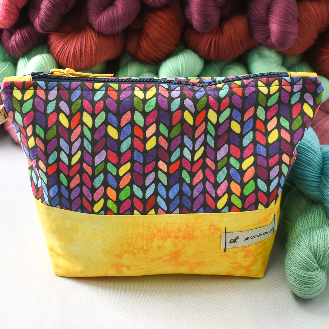 All Knit Up Colorful Knit Stitch Project Bag - Medium - Miss Babs Notions