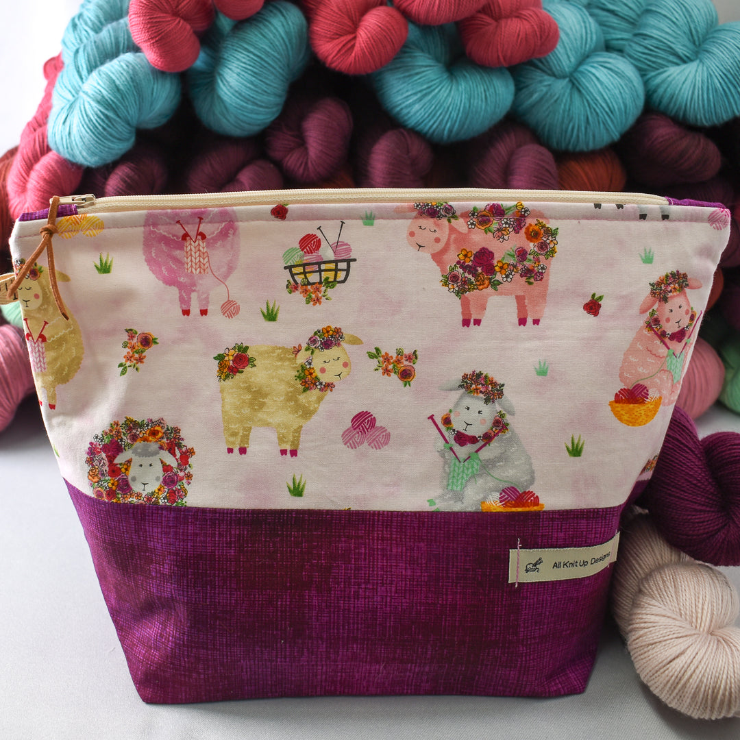 All Knit Up Floral Sheep Project Bag - Large - Miss Babs Notions