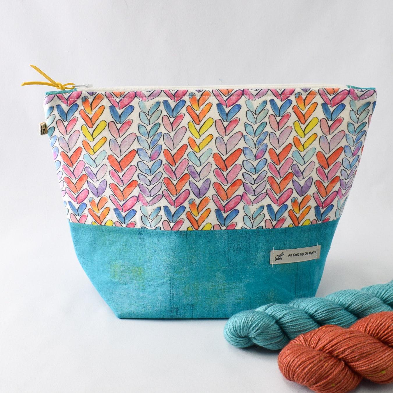 All Knit Up Hearts Print Project Bag - Large - Miss Babs Notions