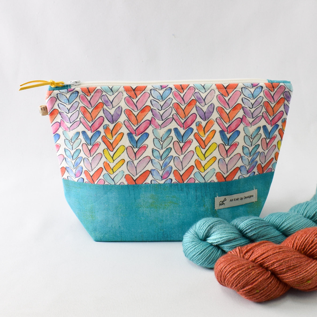 All Knit Up Hearts Print Project Bag - Medium - Miss Babs Notions