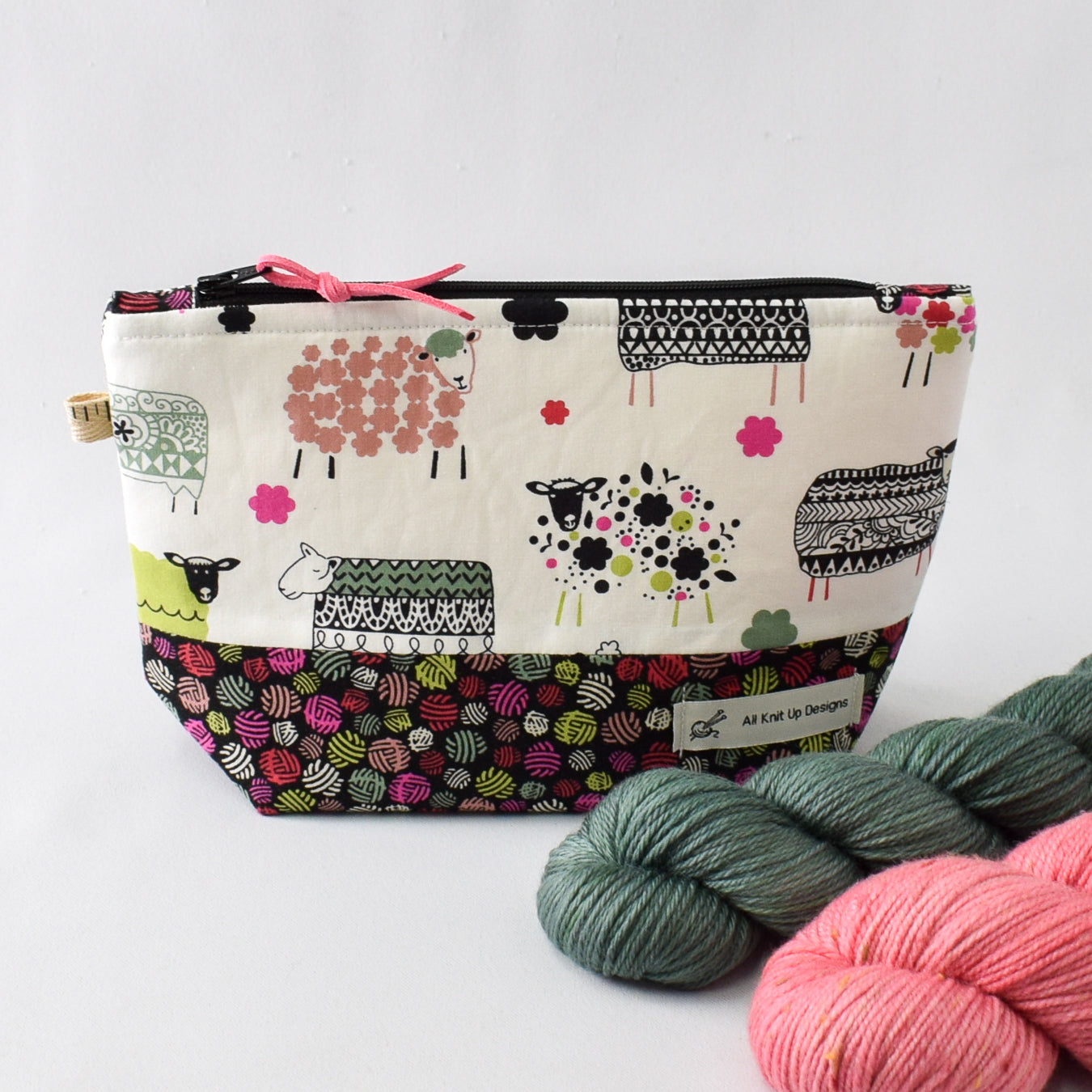 All Knit Up Sheep Print 2 Project Bag - Small - Miss Babs Notions