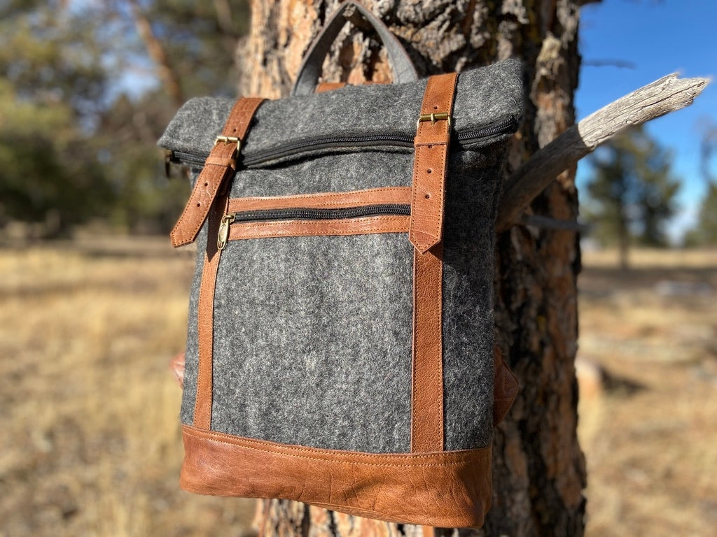 Fibres of Life Felt and Natural Leather Backpack - Flecked Steel