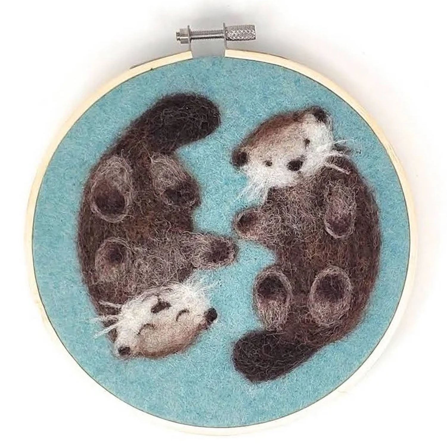 Crafty Knit Company Otters in a Hoop Painting with Wool Needle Felting Kit - Miss Babs Notions