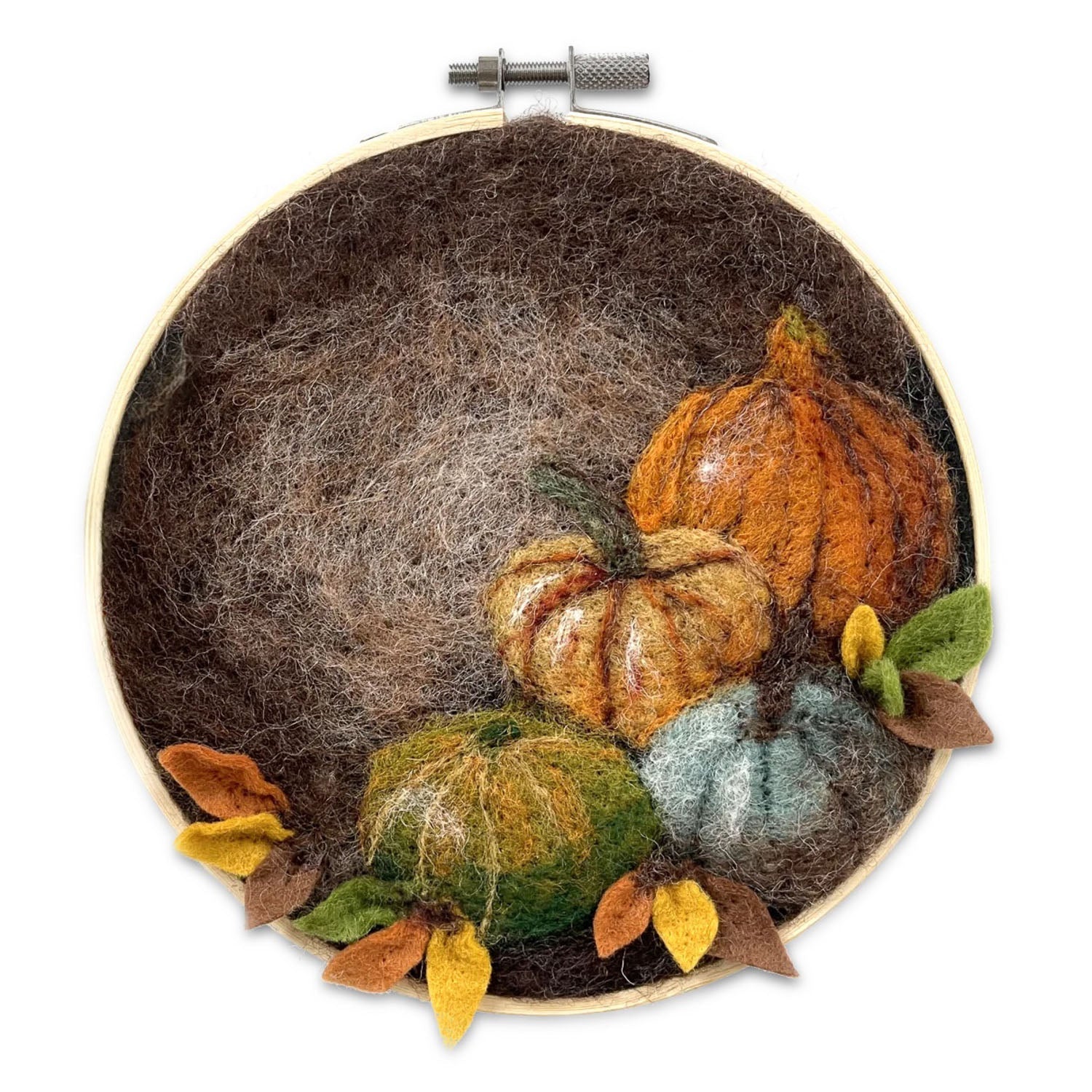 Crafty Knit Company Pumpkin in a Hoop Painting with Wool Needle Felting Kit - Miss Babs Notions