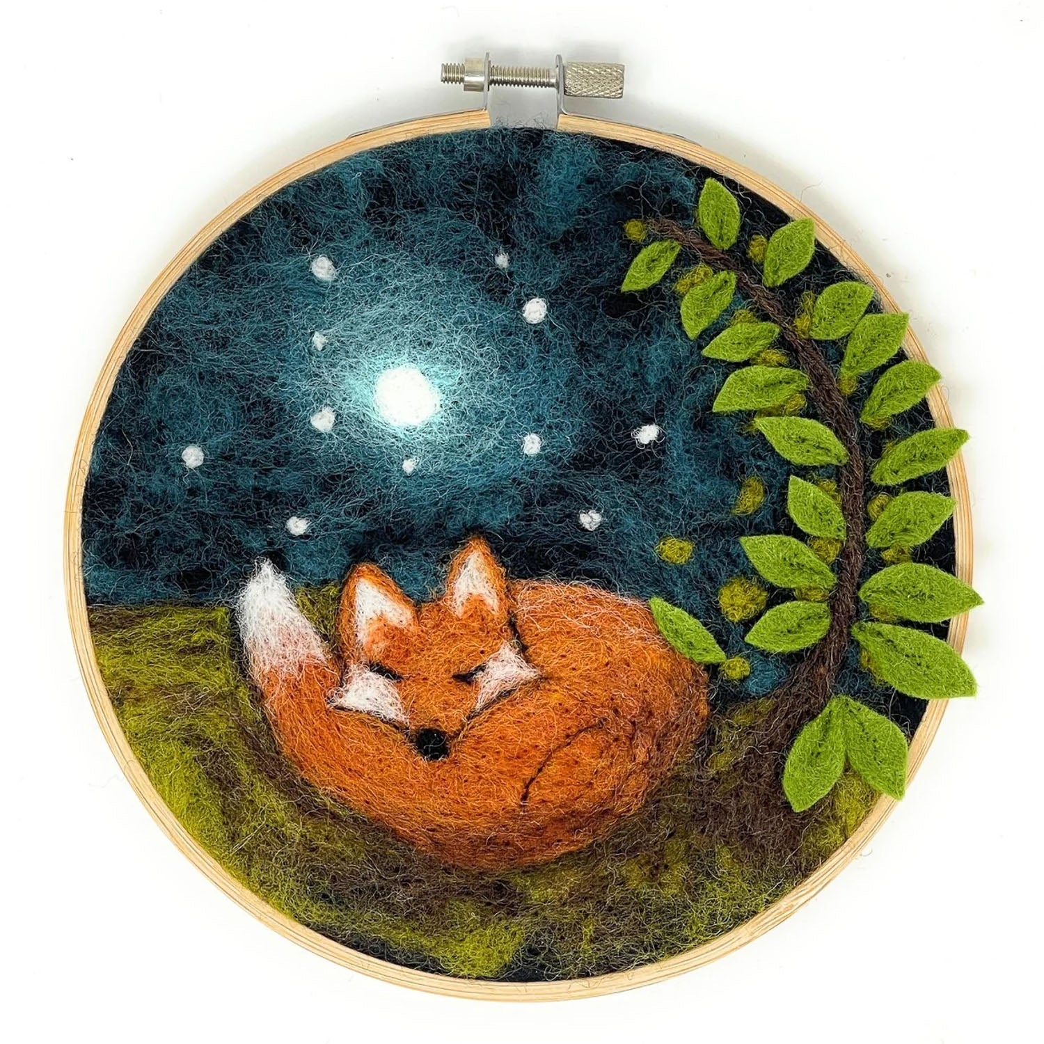 Crafty Knit Company Sleepy Fox in a Hoop Painting with Wool Needle Felting Kit - Miss Babs Notions