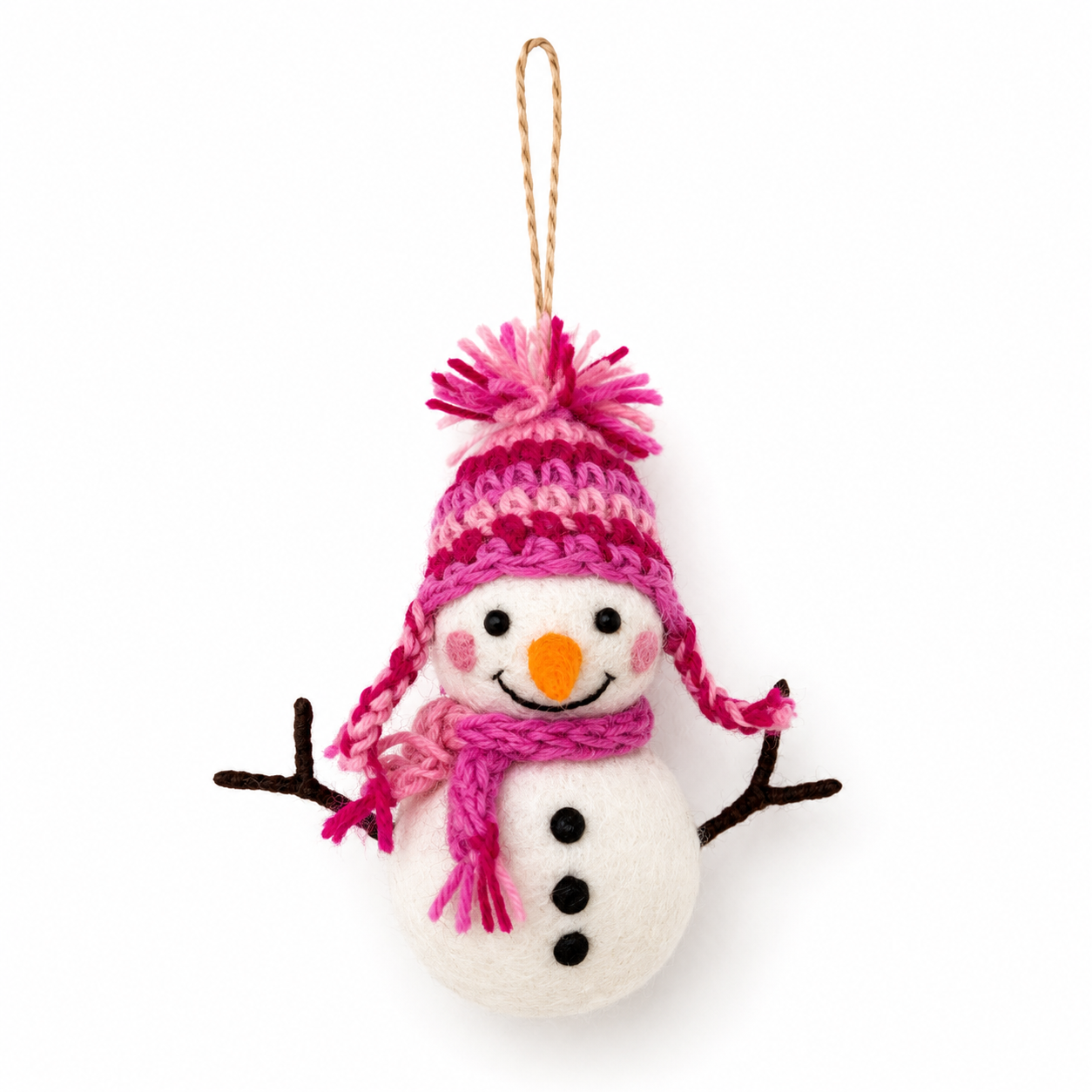 Ganapati Felt Ornament - Snowman with Hat - Assorted