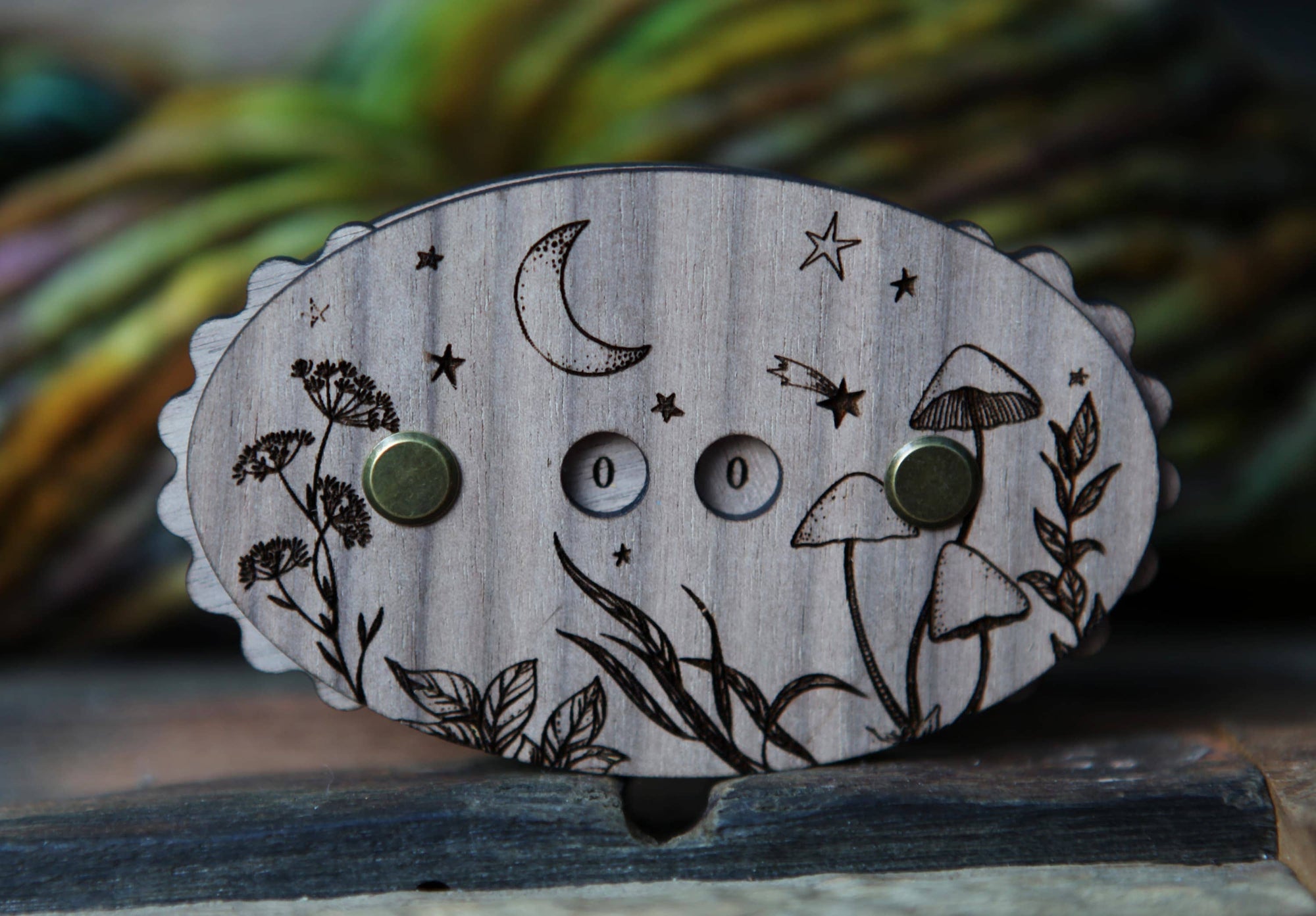 Sunrise Grove - Wooden Star & Moon Knitting Row Counter: Cherry