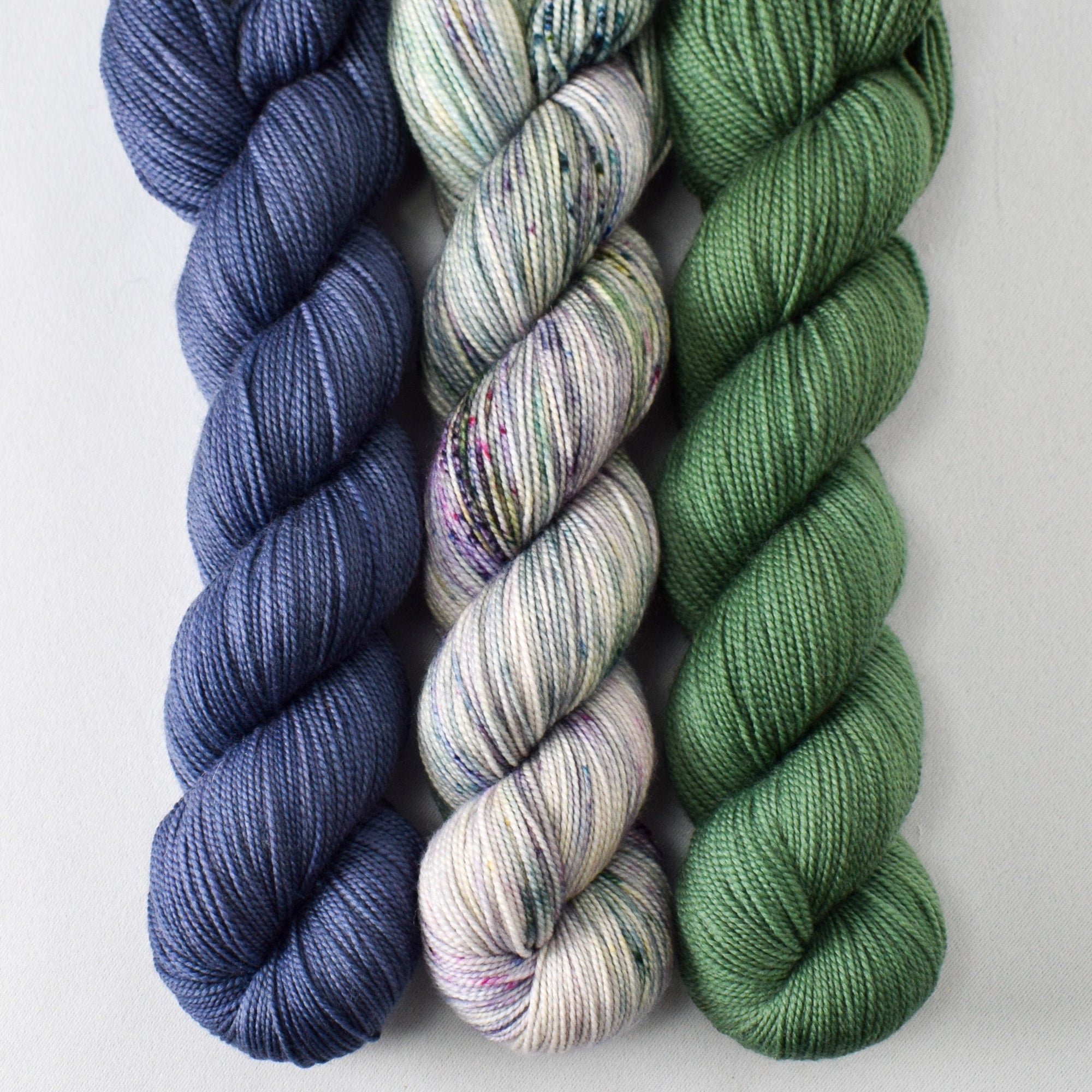 Dark Tanzanite, Morning Dream, and Giant Sequoias - Miss Babs Yummy 2-Ply Trio