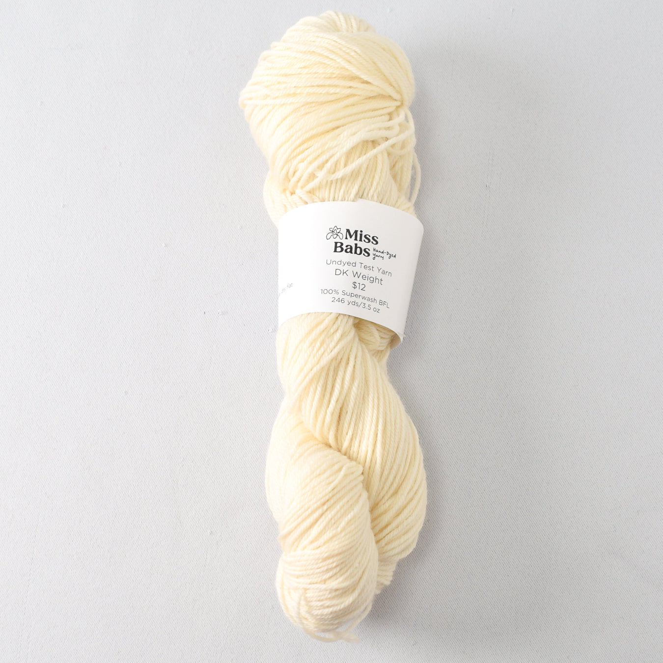 DK Weight, 100% Superwash BFL. 246 Yd/3.5 oz. - Miss Babs Undyed Test Yarn