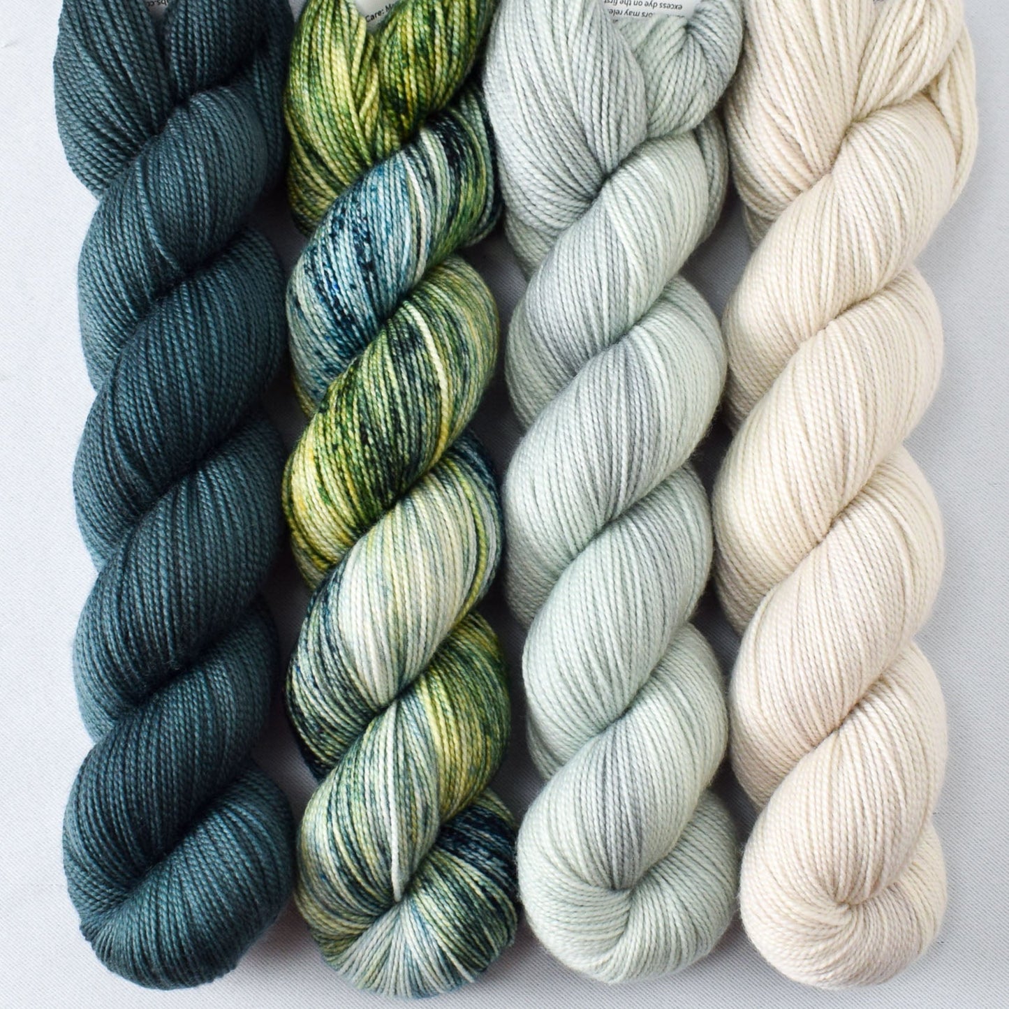 Dutch Iris 4, Pacifica, Through the Fog, and White Peppercorn - Miss Babs Yummy 2-Ply Quartet