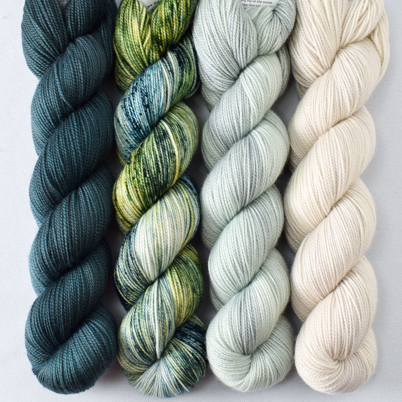 Dutch Iris 4, Pacifica, Through the Fog, and White Peppercorn - Miss Babs Yummy 2-Ply Quartet