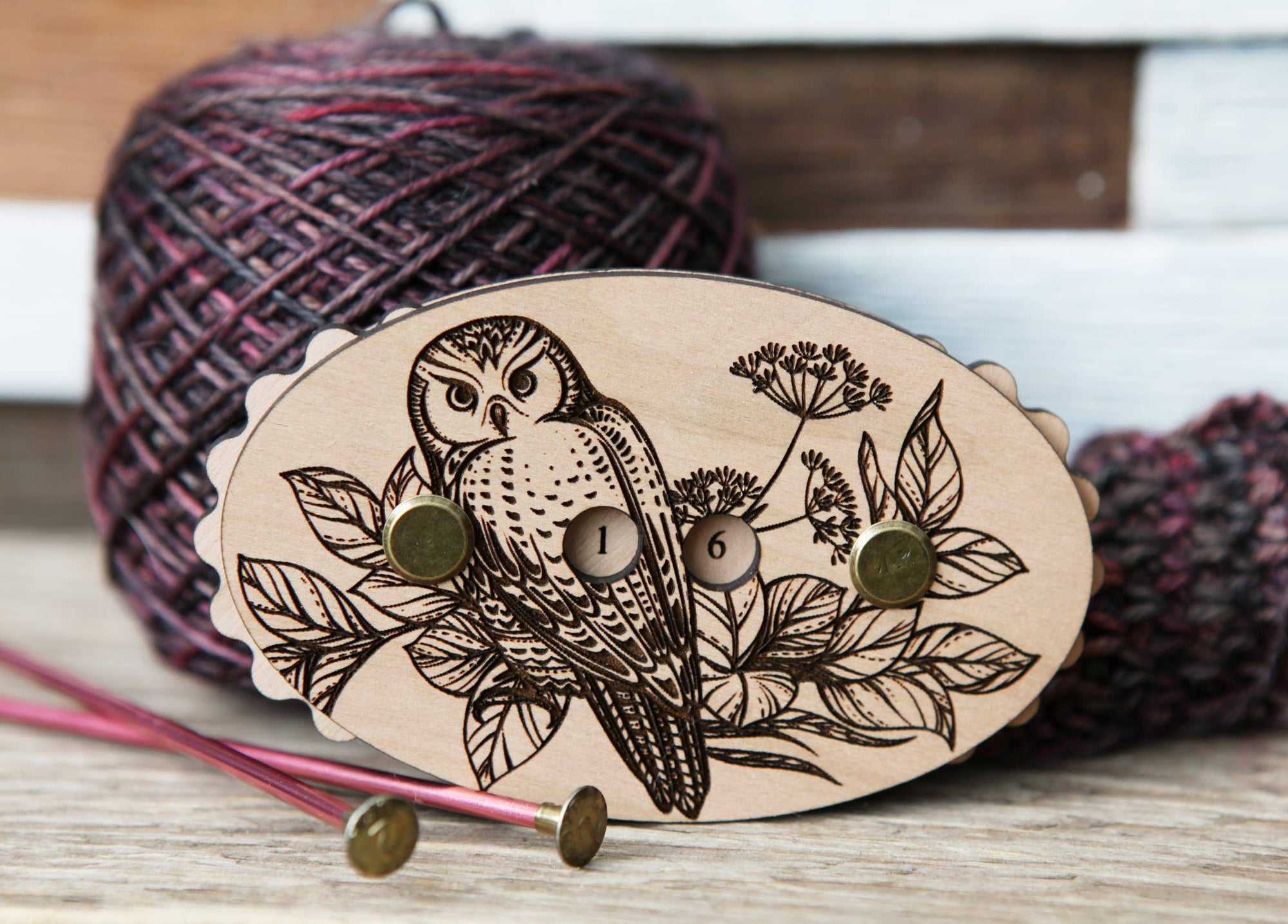 Sunrise Grove - Owl Cherry Wood Knitting & Crochet Row Counter