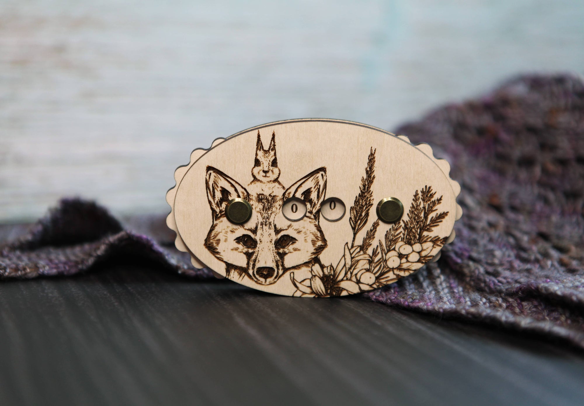 Sunrise Grove - Fox with Squirrel in Forest Knitting and Crochet Row Counter
