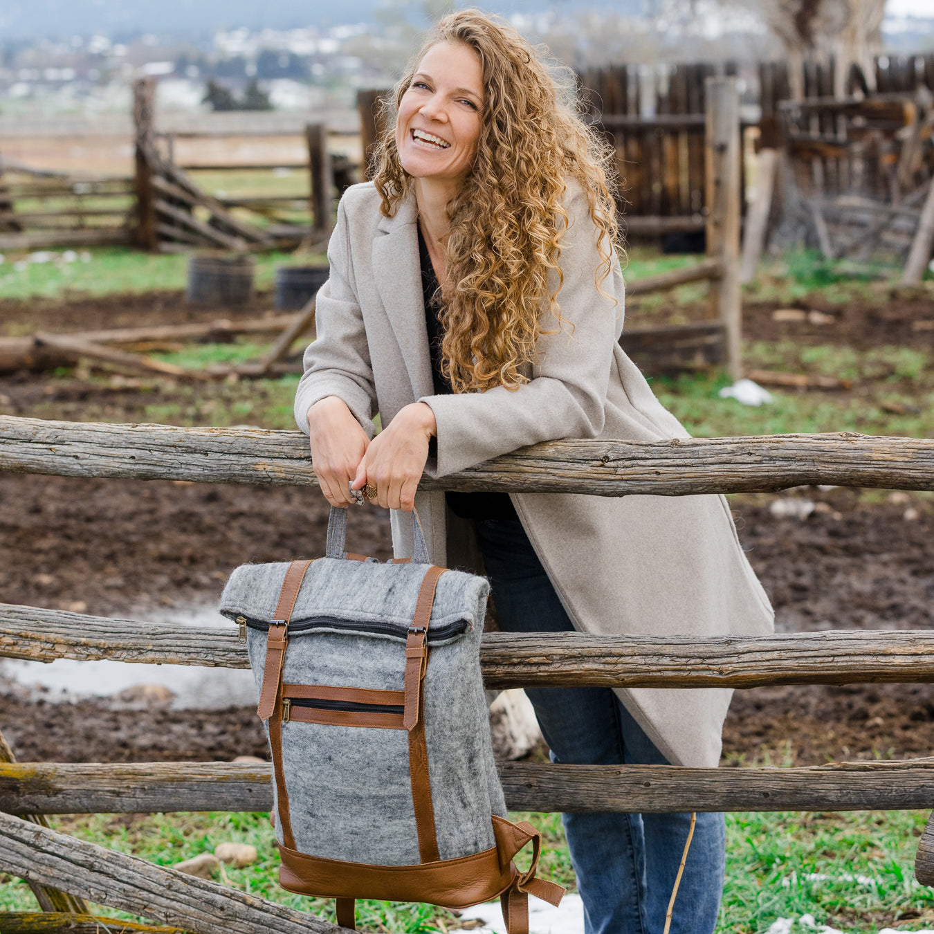 Fibres of Life Felt and Natural Leather Backpack - Flecked Gray