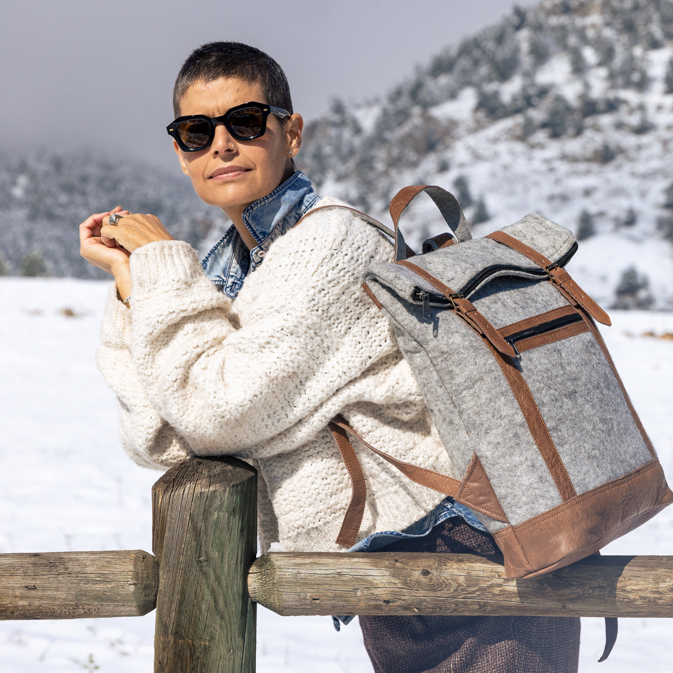 Fibers of Life Felt and Natural Leather Backpack - Flecked Gray - Miss Babs Notions