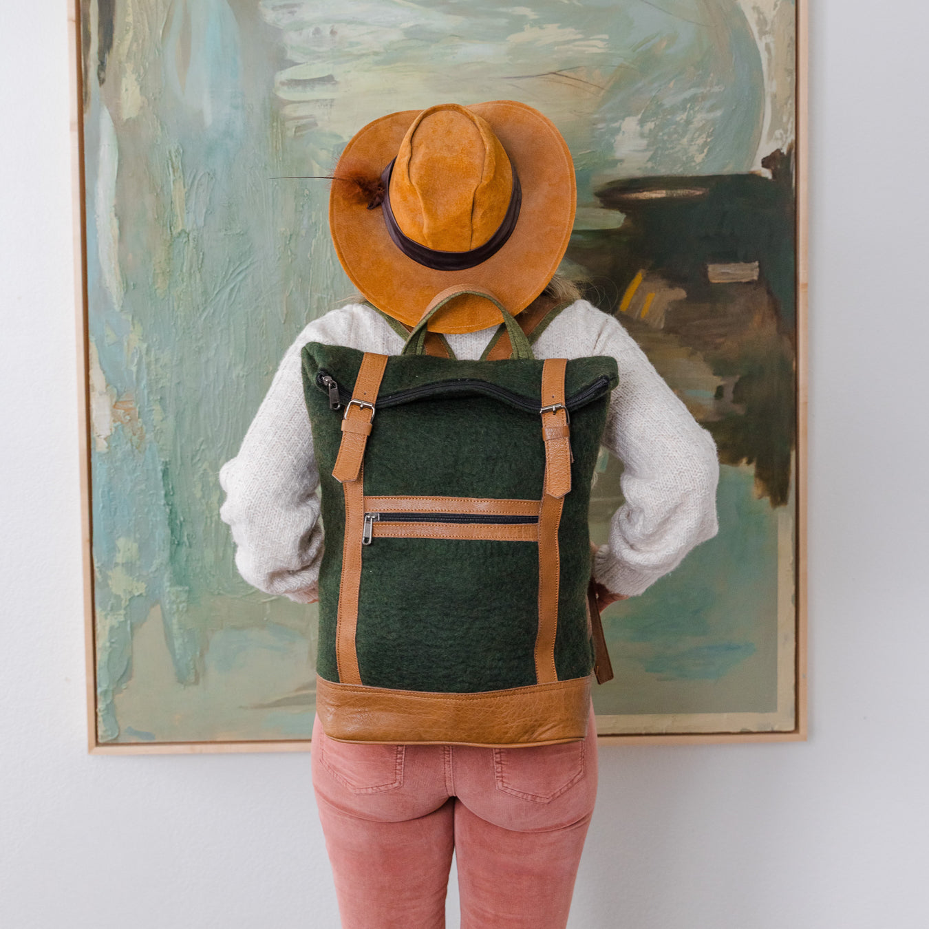 Fibres of Life Felt and Natural Leather Backpack - Forest