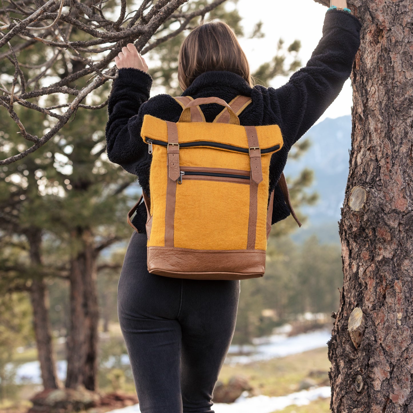 Fibres of Life Felt and Natural Leather Backpack - Turmeric