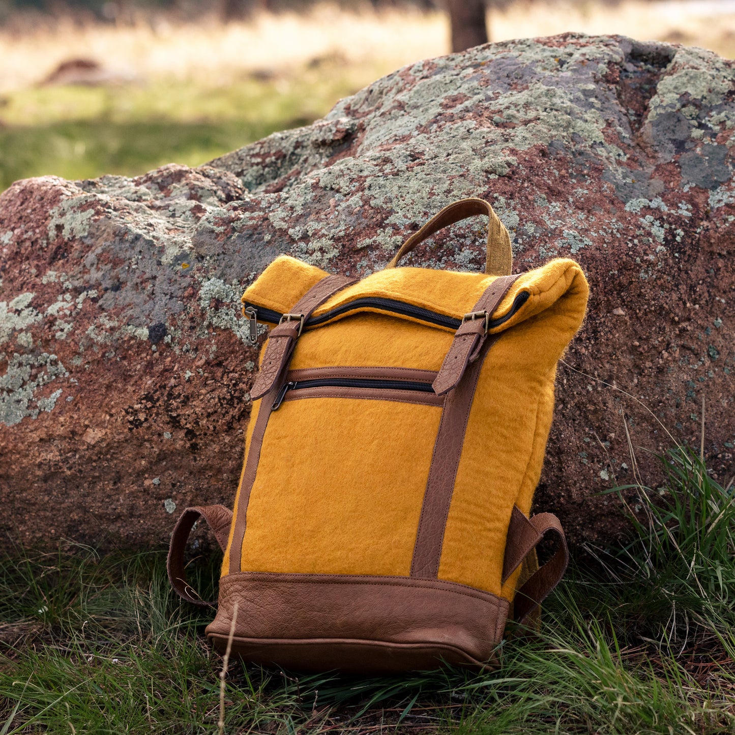 Fibres of Life Felt and Natural Leather Backpack - Turmeric