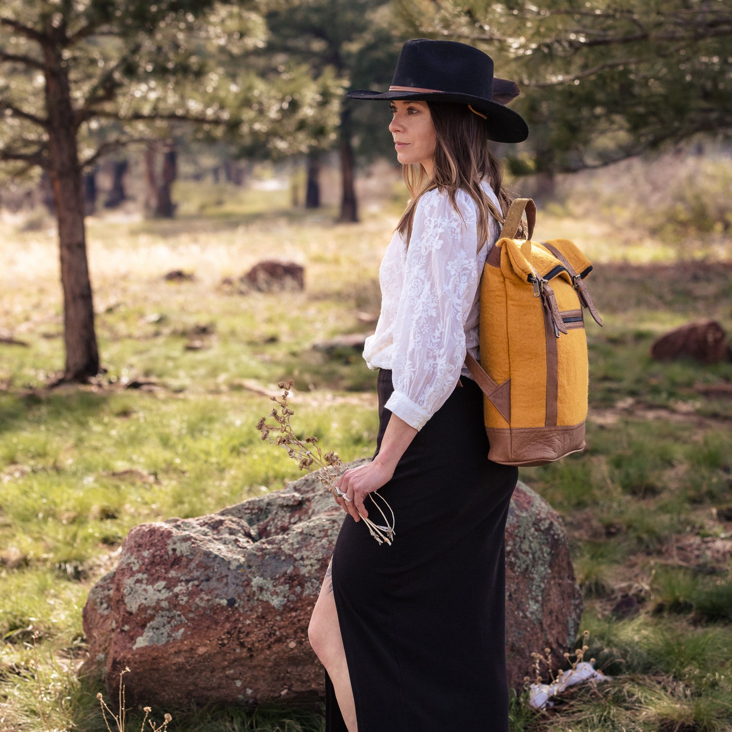 Fibres of Life Felt and Natural Leather Backpack - Turmeric